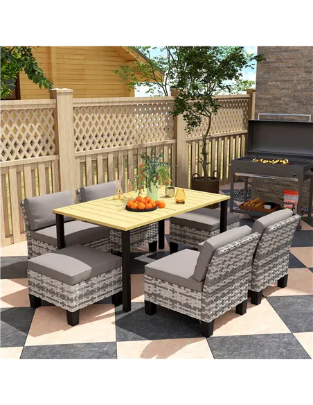 Outsunny Seven-Piece Rattan Dining Set - Grey