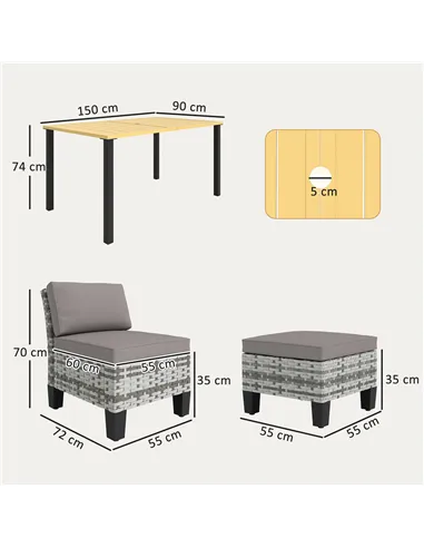 Outsunny Seven-Piece Rattan Dining Set - Grey