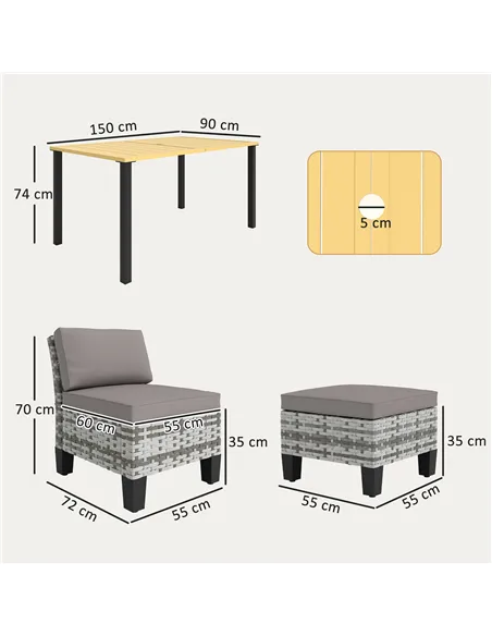Outsunny Seven-Piece Rattan Dining Set - Grey