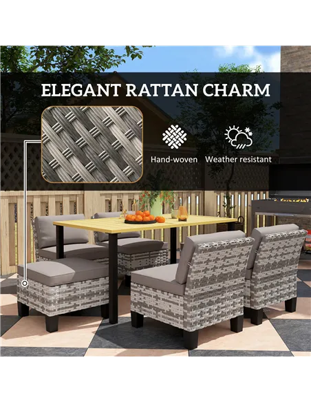 Outsunny Seven-Piece Rattan Dining Set - Grey