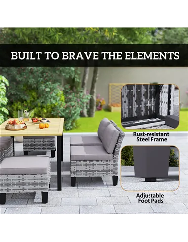 Outsunny Seven-Piece Rattan Dining Set - Grey