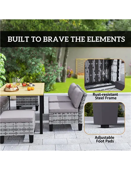 Outsunny Seven-Piece Rattan Dining Set - Grey