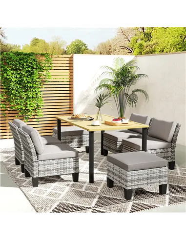 Outsunny Seven-Piece Rattan Dining Set - Grey