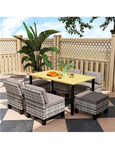 Outsunny Seven-Piece Rattan Dining Set - Grey