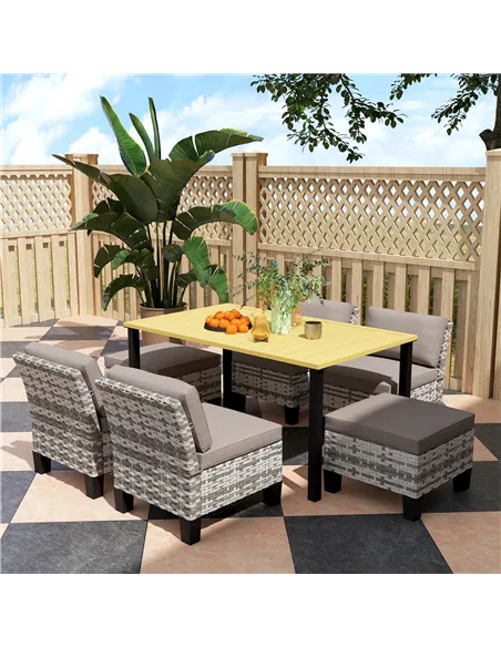 Outsunny Seven-Piece Rattan Dining Set - Grey
