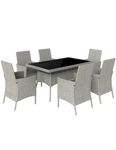 Outsunny Seven-Piece Rattan Dining Set - Grey