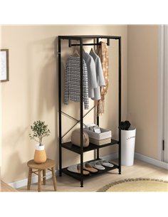 HOMCOM Hallway Coat Rack and Shoe Bench Tree - Black 2