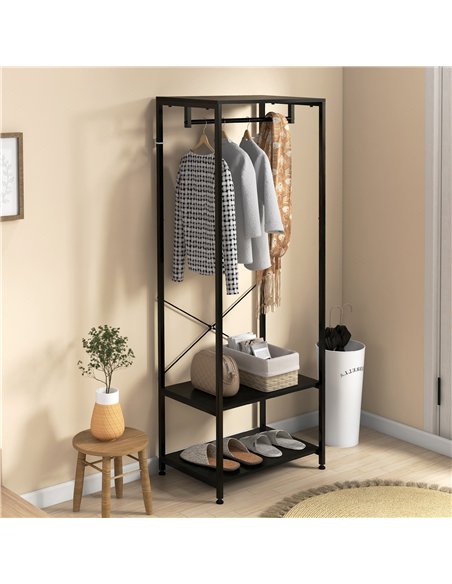 HOMCOM Hallway Coat Rack and Shoe Bench Tree - Black