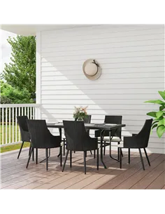Outsunny 6 Seater Rattan Dining Set with Cushions, Garden Furniture Set with Armchairs, Rectangle Slatted Table Top, Steel Frame 2