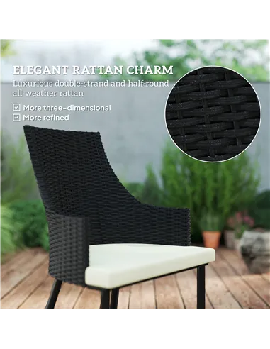 Outsunny 6 Seater Rattan Dining Set with Cushions, Garden Furniture Set with Armchairs, Rectangle Slatted Table Top, Steel Frame