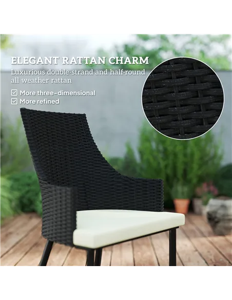 Outsunny 6 Seater Rattan Dining Set with Cushions, Garden Furniture Set with Armchairs, Rectangle Slatted Table Top, Steel Frame