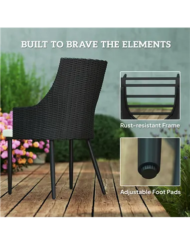 Outsunny 6 Seater Rattan Dining Set with Cushions, Garden Furniture Set with Armchairs, Rectangle Slatted Table Top, Steel Frame