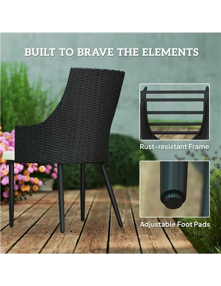 Outsunny 6 Seater Rattan Dining Set with Cushions, Garden Furniture Set with Armchairs, Rectangle Slatted Table Top, Steel Frame