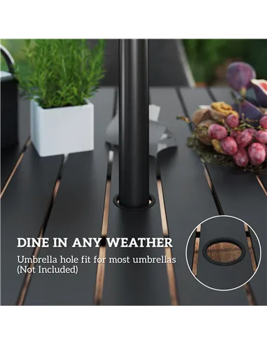 Outsunny 6 Seater Rattan Dining Set with Cushions, Garden Furniture Set with Armchairs, Rectangle Slatted Table Top, Steel Frame