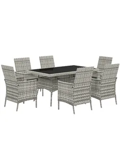 Outsunny Seven-Piece Rattan Dining Set - Mixed-Grey