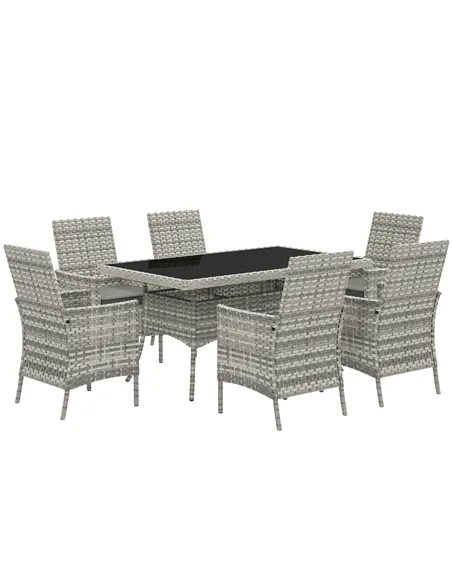 Outsunny Seven-Piece Rattan Dining Set - Mixed-Grey