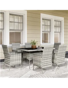 Outsunny Seven-Piece Rattan Dining Set - Mixed-Grey 2