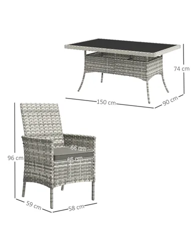 Outsunny Seven-Piece Rattan Dining Set - Mixed-Grey