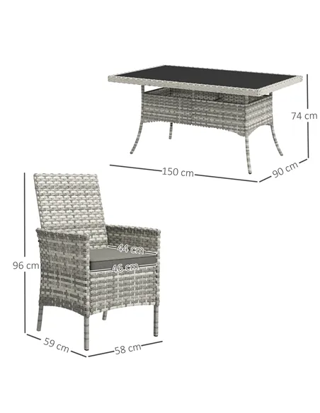 Outsunny Seven-Piece Rattan Dining Set - Mixed-Grey