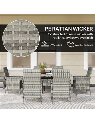 Outsunny Seven-Piece Rattan Dining Set - Mixed-Grey