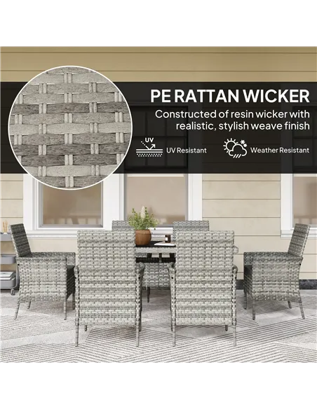 Outsunny Seven-Piece Rattan Dining Set - Mixed-Grey