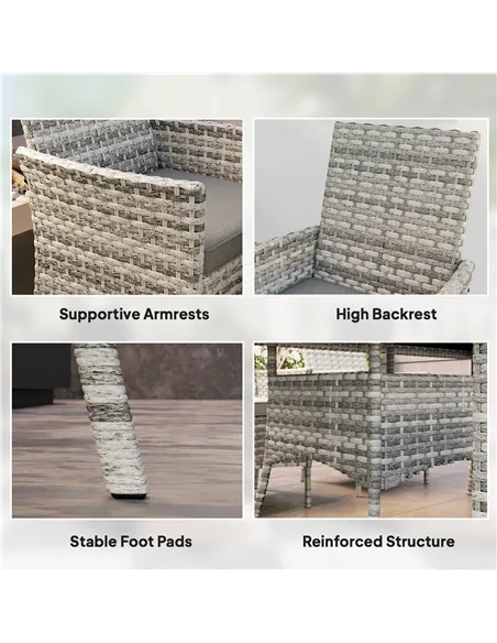 Outsunny Seven-Piece Rattan Dining Set - Mixed-Grey