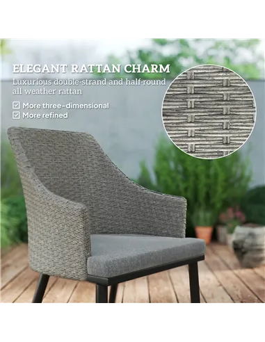Outsunny 6 Seater Rattan Dining Set with Cushions, Garden Furniture Set with Armchairs, Rectangle Slatted Table Top, Steel Frame