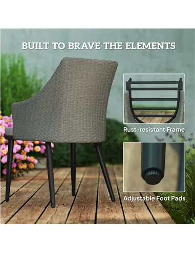 Outsunny 6 Seater Rattan Dining Set with Cushions, Garden Furniture Set with Armchairs, Rectangle Slatted Table Top, Steel Frame