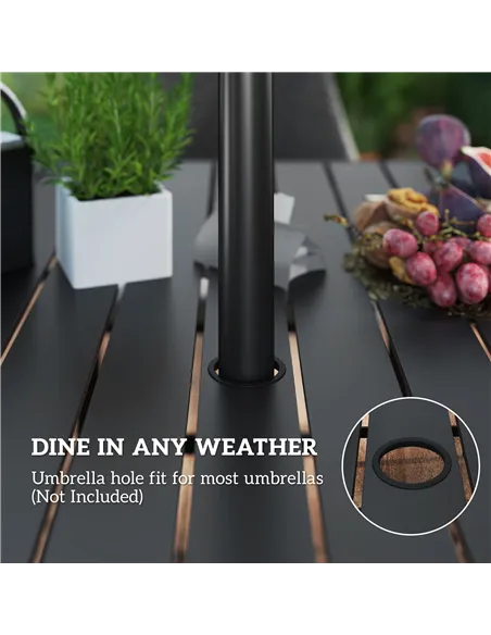 Outsunny 6 Seater Rattan Dining Set with Cushions, Garden Furniture Set with Armchairs, Rectangle Slatted Table Top, Steel Frame