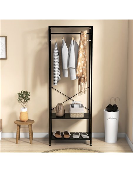 HOMCOM Hallway Coat Rack and Shoe Bench Tree - Black