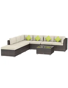 Outsunny 8 Piece Rattan Corner Sofa Set with Wide & Deep Seat, Assembled Aluminium PE Rattan Garden Furniture Set with Thick Cus