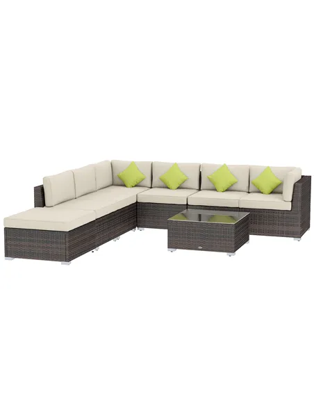 Outsunny 8 Piece Rattan Corner Sofa Set with Wide & Deep Seat, Assembled Aluminium PE Rattan Garden Furniture Set with Thick Cus
