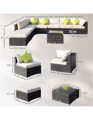 Outsunny 8 Piece Rattan Corner Sofa Set with Wide & Deep Seat, Assembled Aluminium PE Rattan Garden Furniture Set with Thick Cus
