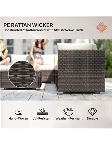 Outsunny 8 Piece Rattan Corner Sofa Set with Wide & Deep Seat, Assembled Aluminium PE Rattan Garden Furniture Set with Thick Cus