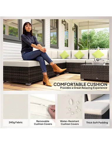 Outsunny 8 Piece Rattan Corner Sofa Set with Wide & Deep Seat, Assembled Aluminium PE Rattan Garden Furniture Set with Thick Cus