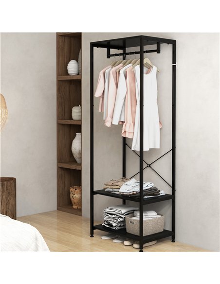 HOMCOM Hallway Coat Rack and Shoe Bench Tree - Black