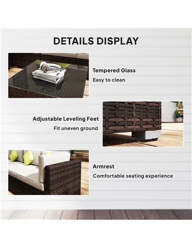 Outsunny 8 Piece Rattan Corner Sofa Set with Wide & Deep Seat, Assembled Aluminium PE Rattan Garden Furniture Set with Thick Cus