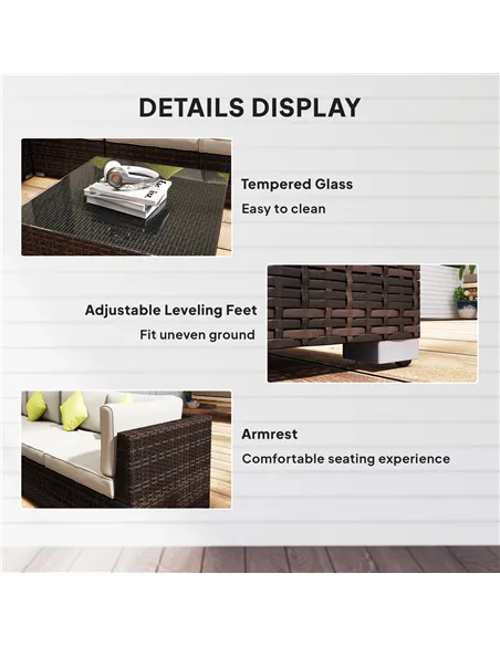 Outsunny 8 Piece Rattan Corner Sofa Set with Wide & Deep Seat, Assembled Aluminium PE Rattan Garden Furniture Set with Thick Cus