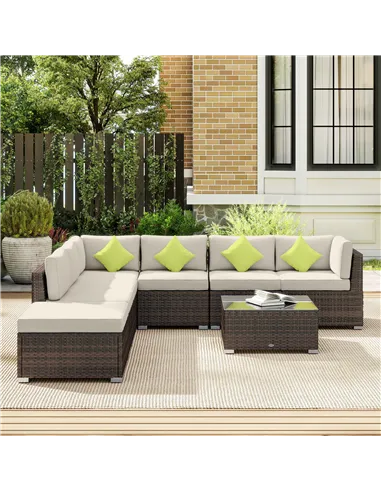 Outsunny 8 Piece Rattan Corner Sofa Set with Wide & Deep Seat, Assembled Aluminium PE Rattan Garden Furniture Set with Thick Cus