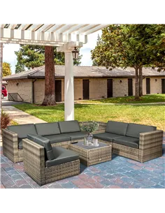 Outsunny 8 Pieces Outdoor PE Rattan Sofa Set with Cushions, Patio Garden Furniture Sets with Glass Top Coffee Table, Storage Cor 2