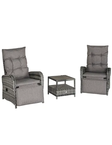 Outsunny 2 Seater Patio Wicker Chaise Lounge Sofa Set with Fabric Cushion, Grey