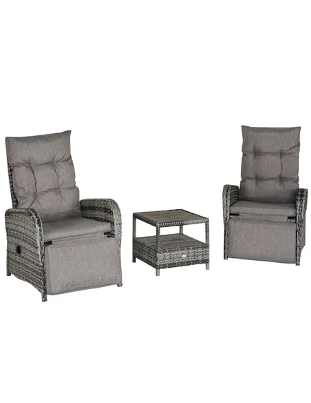 Outsunny 2 Seater Patio Wicker Chaise Lounge Sofa Set with Fabric Cushion, Grey