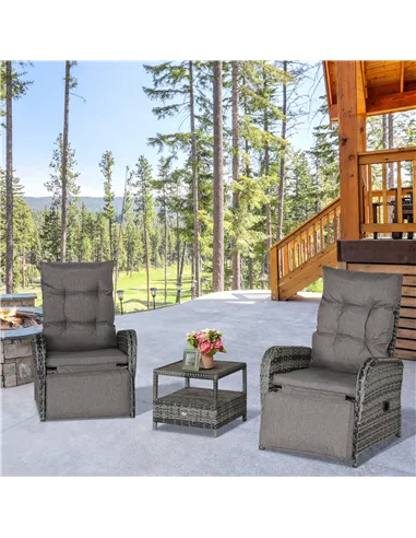 Outsunny 2 Seater Patio Wicker Chaise Lounge Sofa Set with Fabric Cushion, Grey