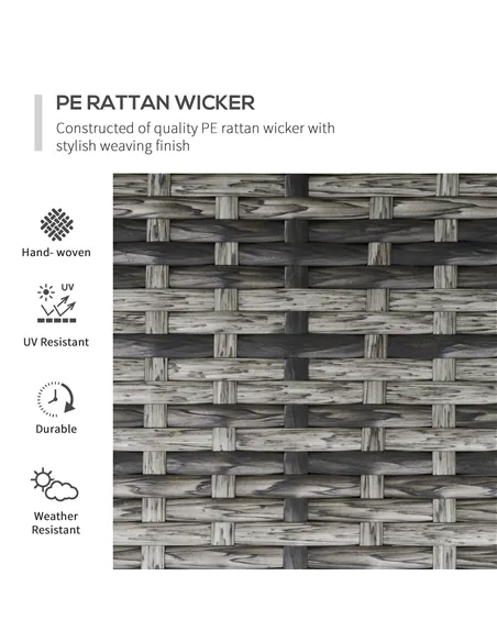 Outsunny 2 Seater Patio Wicker Chaise Lounge Sofa Set with Fabric Cushion, Grey