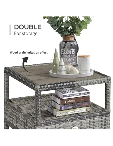 Outsunny 2 Seater Patio Wicker Chaise Lounge Sofa Set with Fabric Cushion, Grey