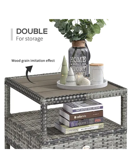 Outsunny 2 Seater Patio Wicker Chaise Lounge Sofa Set with Fabric Cushion, Grey