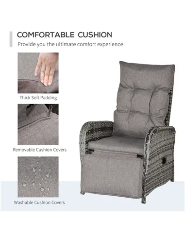 Outsunny 2 Seater Patio Wicker Chaise Lounge Sofa Set with Fabric Cushion, Grey