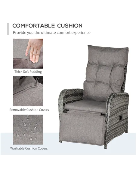 Outsunny 2 Seater Patio Wicker Chaise Lounge Sofa Set with Fabric Cushion, Grey