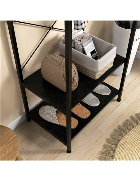 HOMCOM Hallway Coat Rack and Shoe Bench Tree - Black