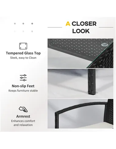 Outsunny 4 Pieces Rattan Garden Furniture Set, 4 Seater Garden Sofa Set with Loveseat, Armchairs and Glass Top Table, Wicker Con